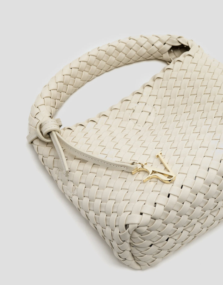 Handbags | Beige Paula Clutch bag with braided leather by Spanish designer Roberto Verino