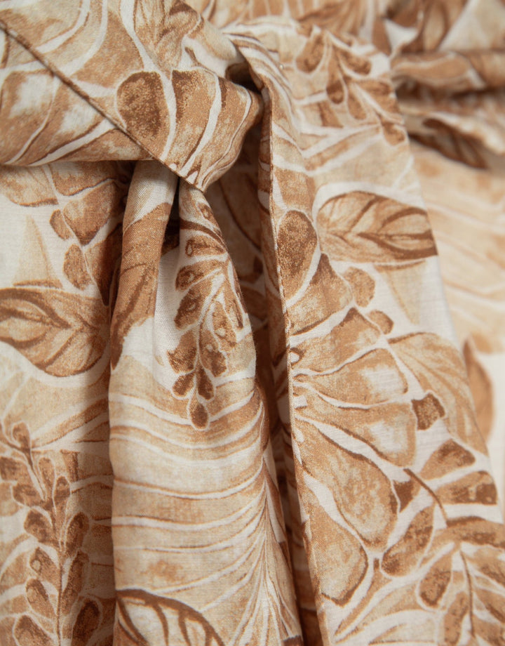 Skirts | Beige sarong - style chiffon midi skirt with decorative plant print by Spanish designer Roberto Verino