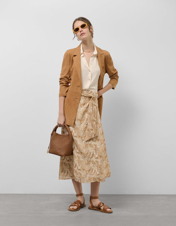 Skirts | Beige sarong - style chiffon midi skirt with decorative plant print by Spanish designer Roberto Verino