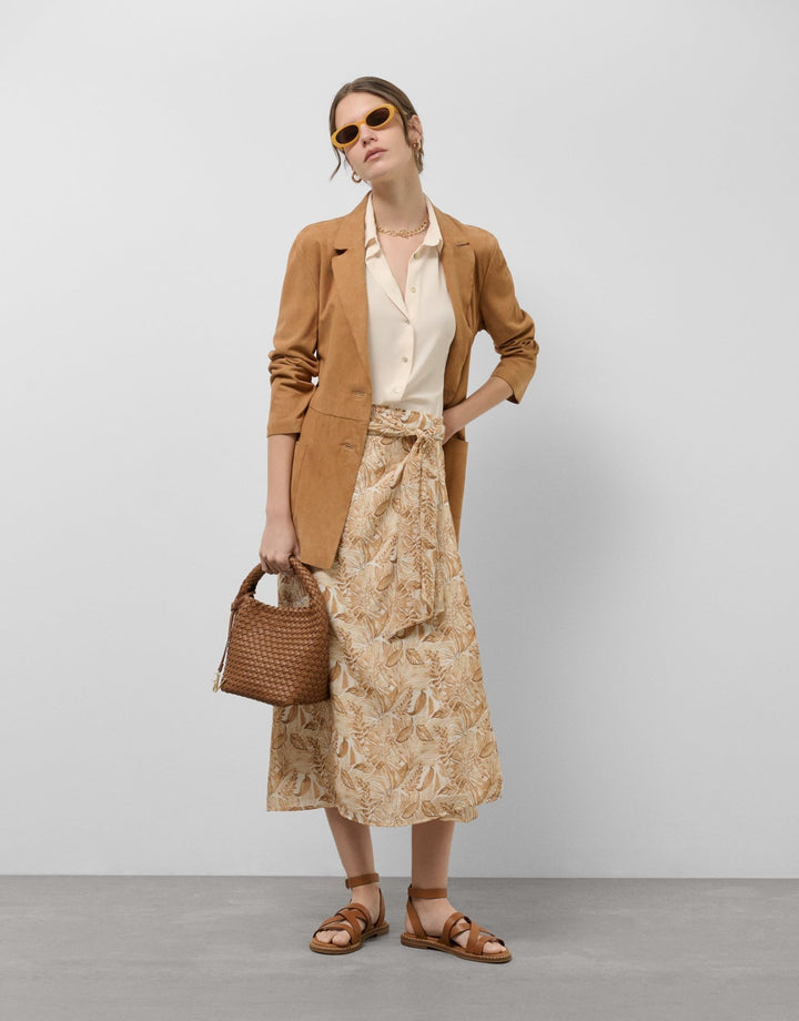 Skirts | Beige sarong - style chiffon midi skirt with decorative plant print by Spanish designer Roberto Verino