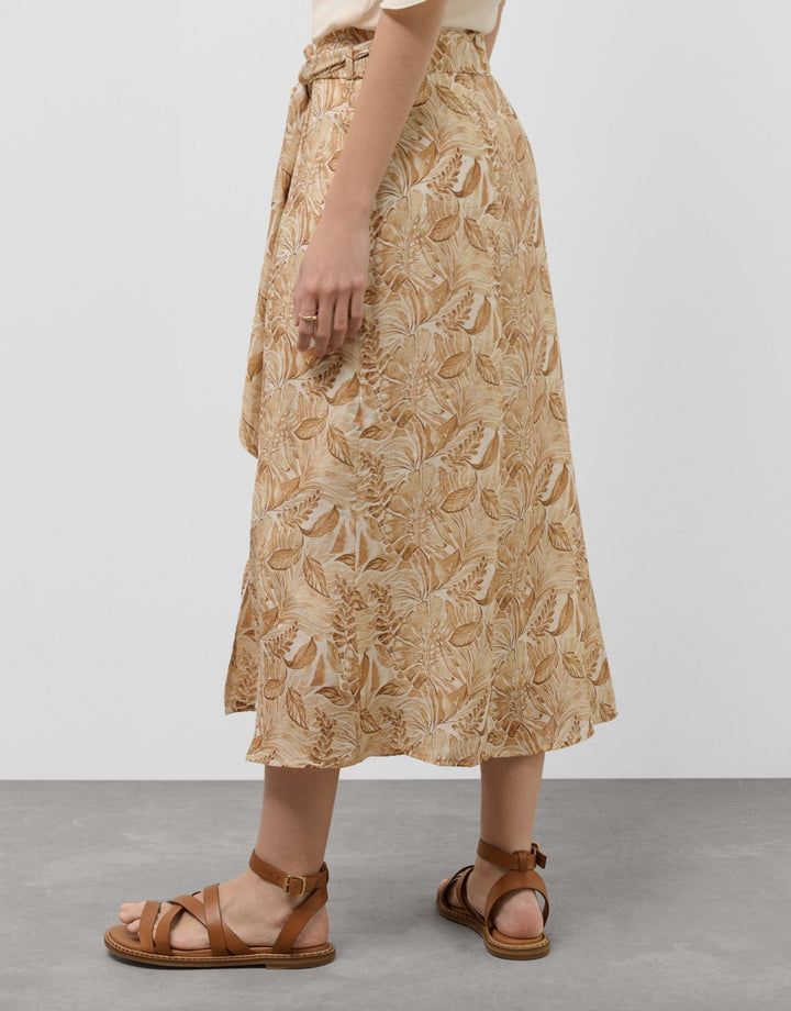Skirts | Beige sarong - style chiffon midi skirt with decorative plant print by Spanish designer Roberto Verino