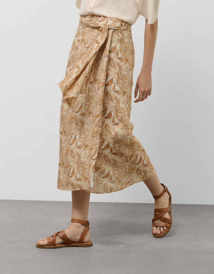 Skirts | Beige sarong - style chiffon midi skirt with decorative plant print by Spanish designer Roberto Verino