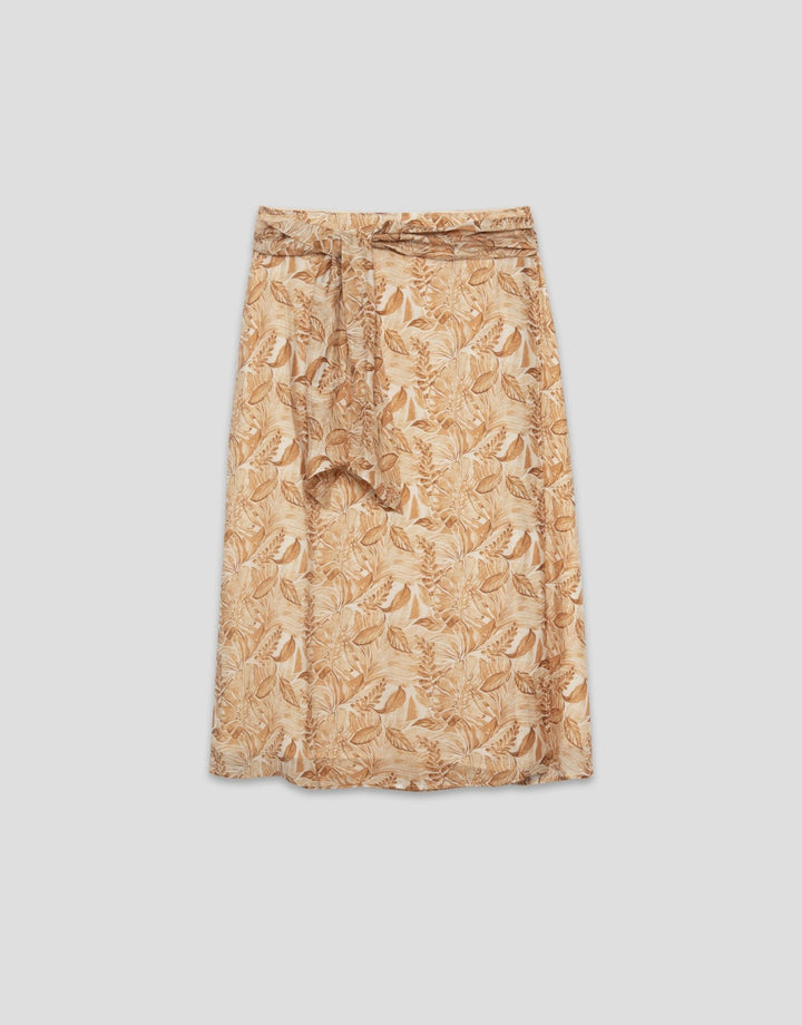 Skirts | Beige sarong - style chiffon midi skirt with decorative plant print by Spanish designer Roberto Verino