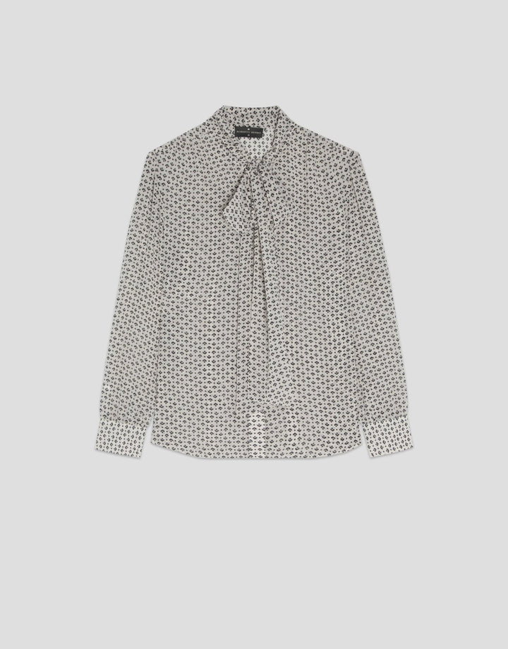 Shirts & Blouses | Black and white blouse with geometric print and bow by Spanish designer Roberto Verino