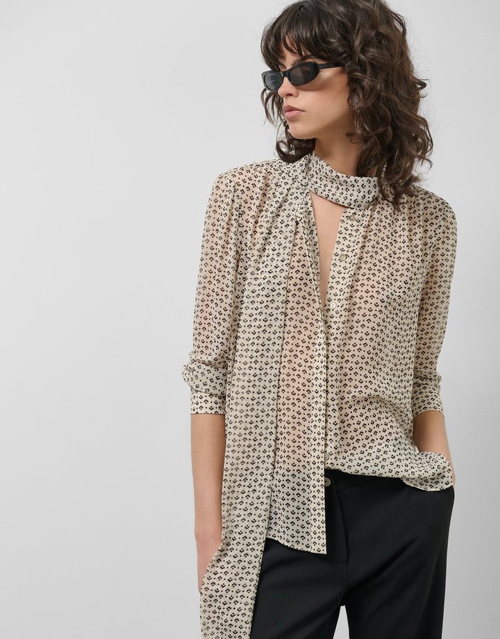 Shirts & Blouses | Black and white blouse with geometric print and bow by Spanish designer Roberto Verino
