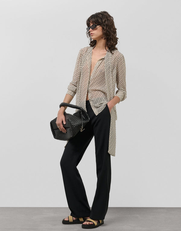 Shirts & Blouses | Black and white blouse with geometric print and bow by Spanish designer Roberto Verino