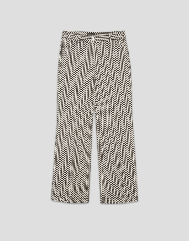 Pants | Black and white geometric jacquard straight pants by Spanish designer Roberto Verino