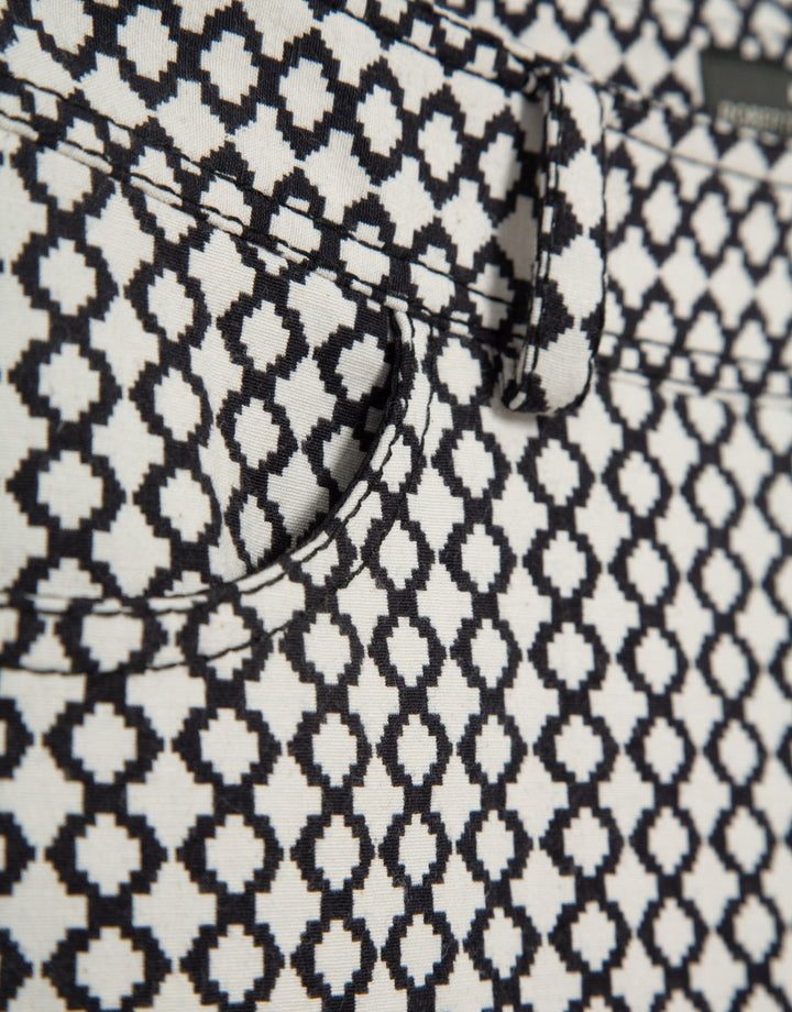 Pants | Black and white geometric jacquard straight pants by Spanish designer Roberto Verino