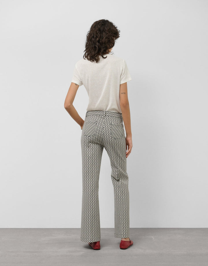 Pants | Black and white geometric jacquard straight pants by Spanish designer Roberto Verino