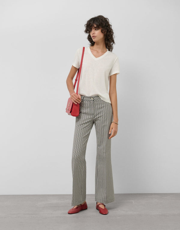 Pants | Black and white geometric jacquard straight pants by Spanish designer Roberto Verino