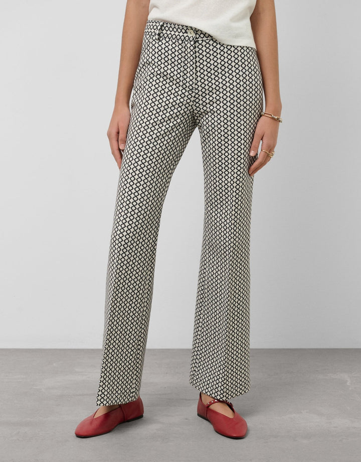 Pants | Black and white geometric jacquard straight pants by Spanish designer Roberto Verino