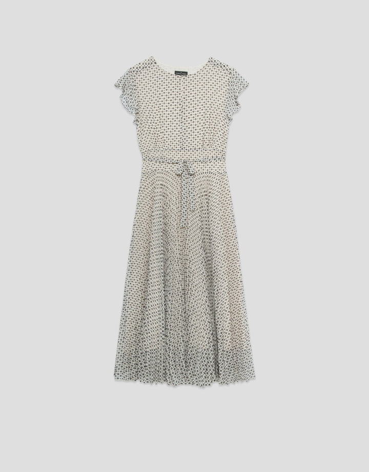 Dresses | Black and white midi dress with pleats and geometric print by Spanish designer Roberto Verino