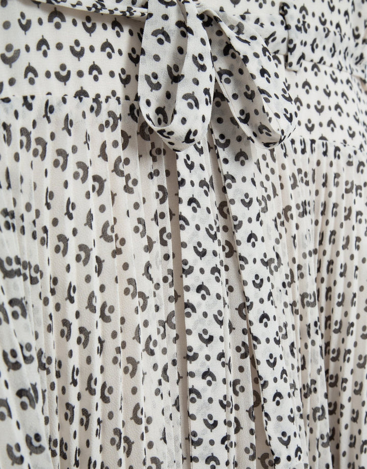Dresses | Black and white midi dress with pleats and geometric print by Spanish designer Roberto Verino