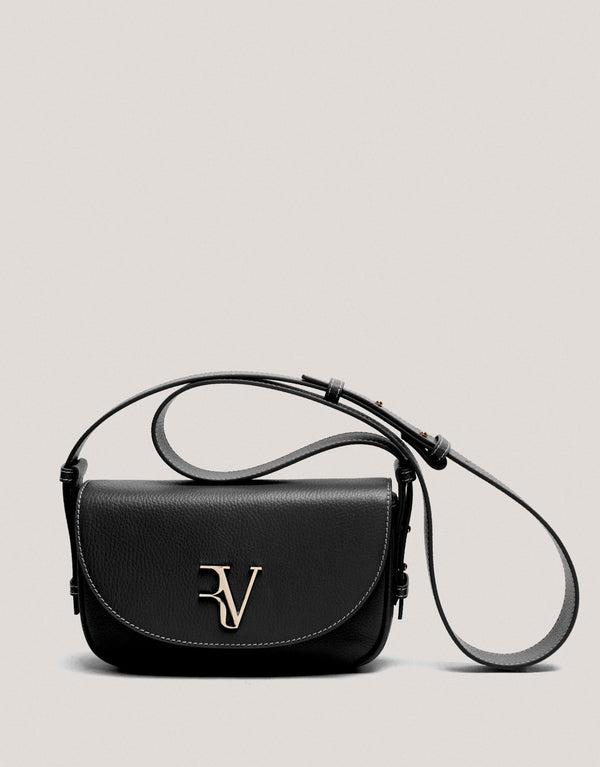 Handbags | Black grained leather Cuca Mini shoulder bag by Spanish designer Roberto Verino