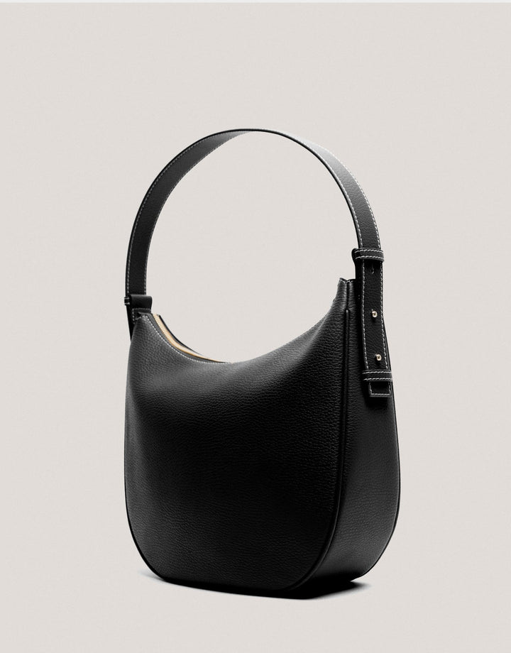 Handbags | Black granulated leather Cuca Hobo shoulder bag by Spanish designer Roberto Verino