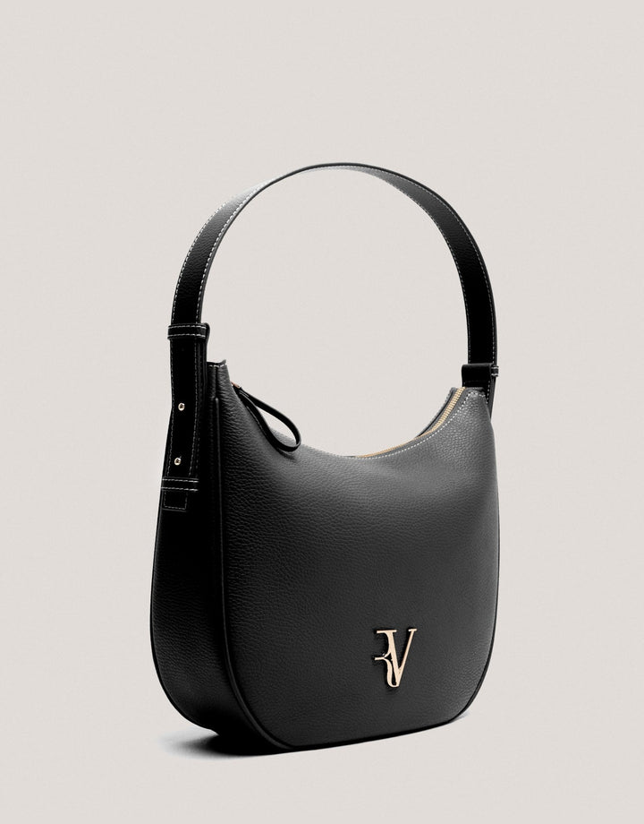 Handbags | Black granulated leather Cuca Hobo shoulder bag by Spanish designer Roberto Verino