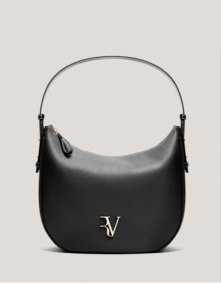 Handbags | Black granulated leather Cuca Hobo shoulder bag by Spanish designer Roberto Verino