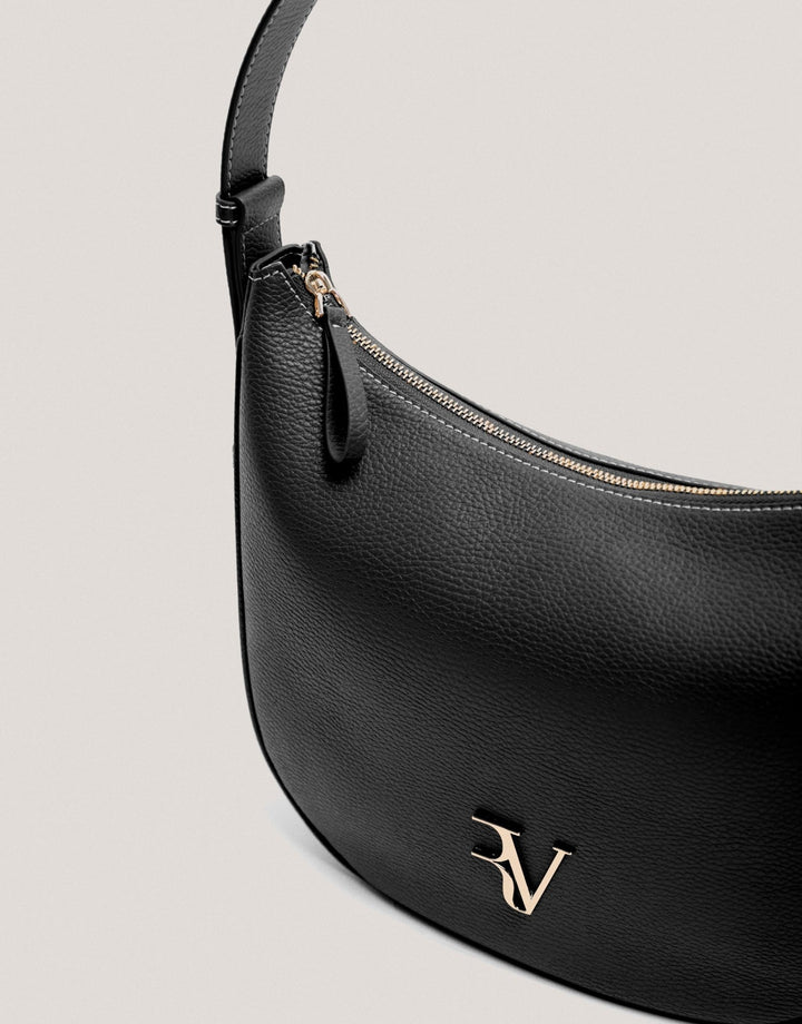 Handbags | Black granulated leather Cuca Hobo shoulder bag by Spanish designer Roberto Verino