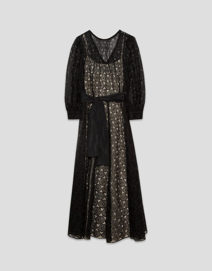 General | Black guipure long sleeve midi dress by Spanish designer Roberto Verino