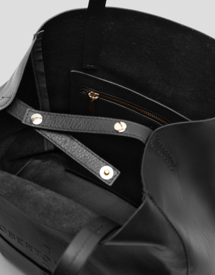 Handbags | Black leather Megan Midi shopping bag by Spanish designer Roberto Verino