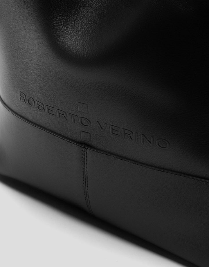 Handbags | Black leather Megan Midi shopping bag by Spanish designer Roberto Verino