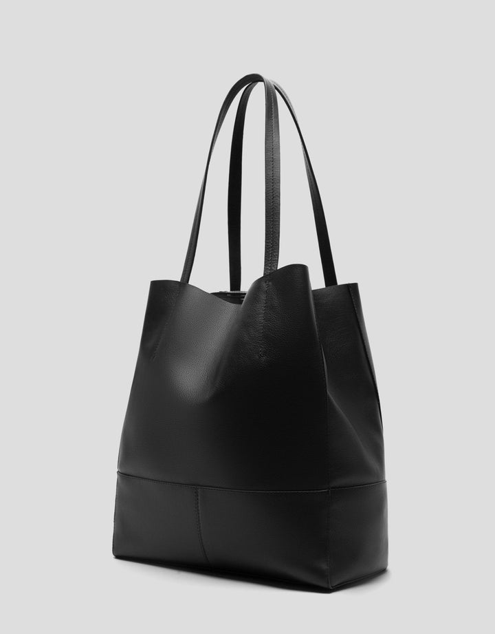 Handbags | Black leather Megan Midi shopping bag by Spanish designer Roberto Verino