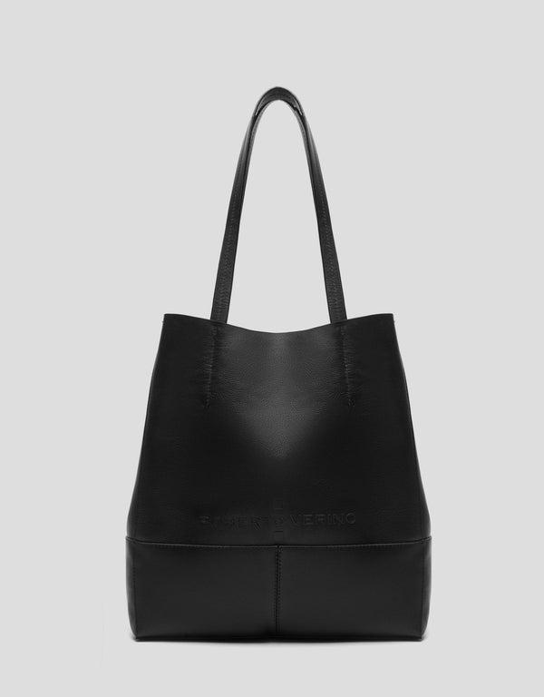 Handbags | Black leather Megan Midi shopping bag by Spanish designer Roberto Verino