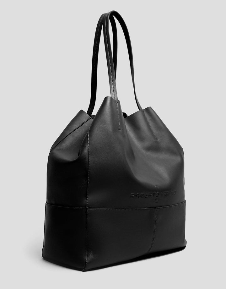 Handbags | Black leather Megan shopping bag by Spanish designer Roberto Verino