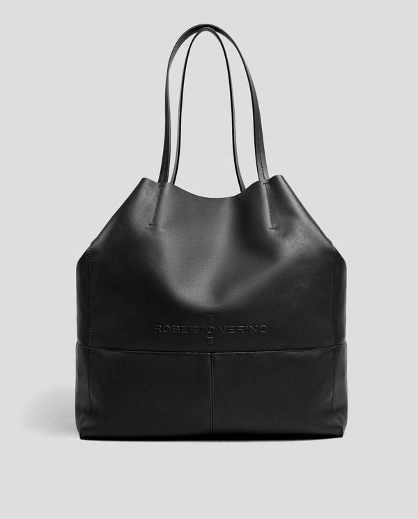 Handbags | Black leather Megan shopping bag by Spanish designer Roberto Verino