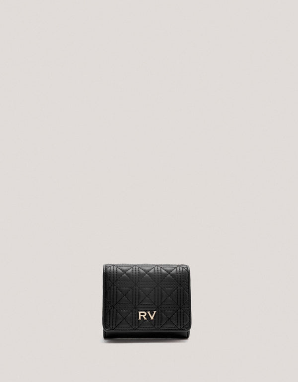 Wallets | Black medium size Linda quilted leather wallet by Spanish designer Roberto Verino