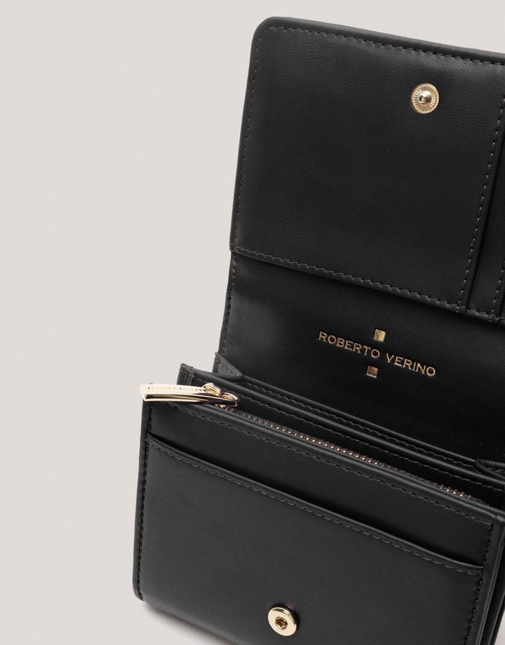 Wallets | Black medium size Linda quilted leather wallet by Spanish designer Roberto Verino