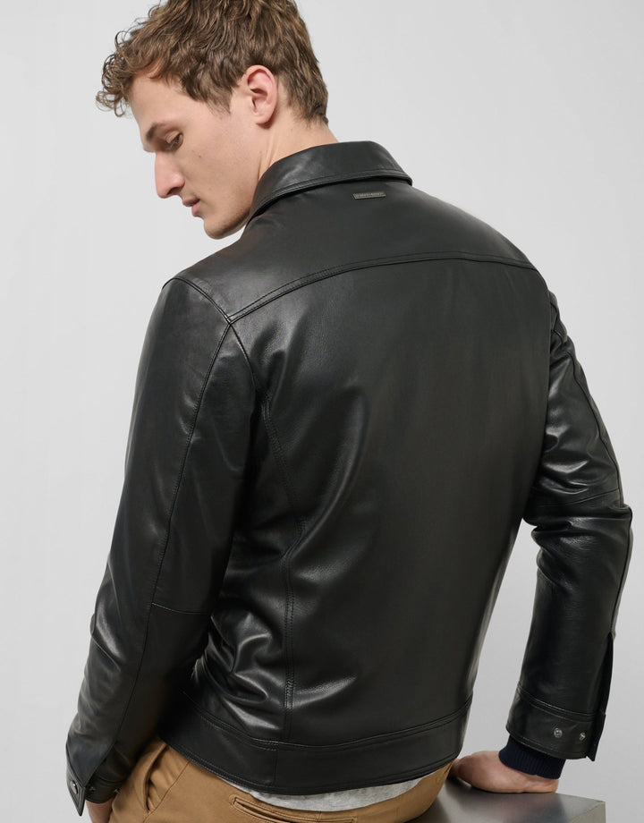 Outerwear | Black nappa leather jacket with chest pockets by Spanish designer Roberto Verino