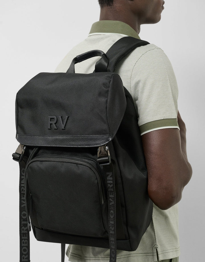 Handbags | Black nylon work backpack by Spanish designer Roberto Verino