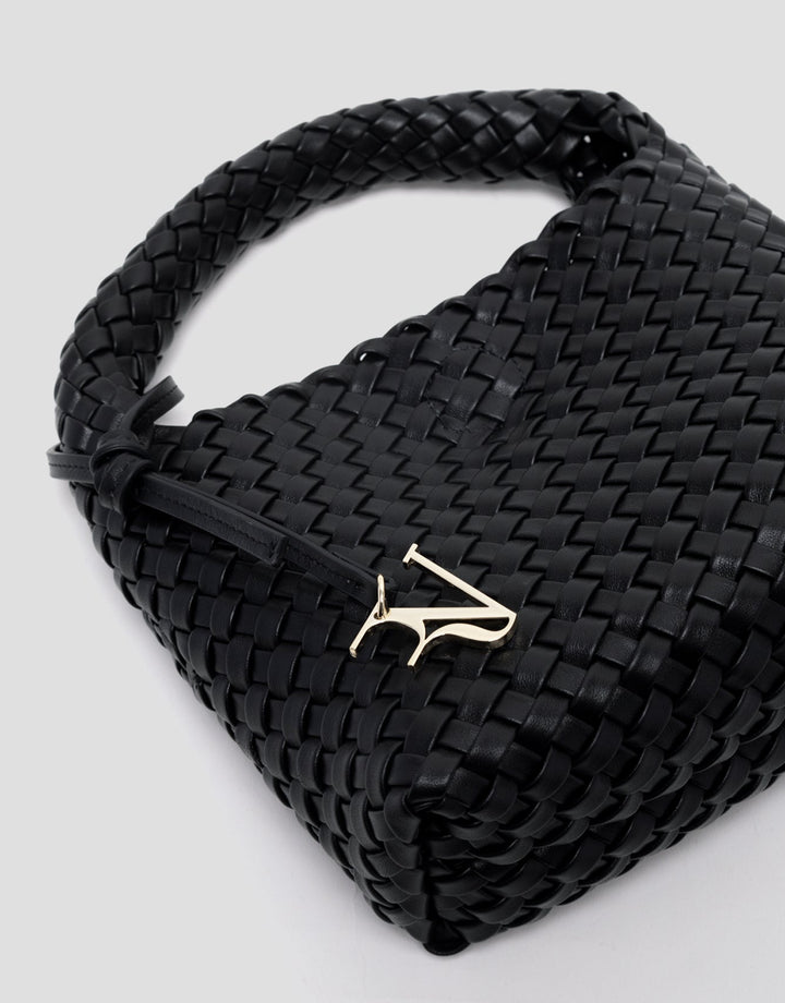 Handbags | Black Paula Clutch bag with braided leather by Spanish designer Roberto Verino