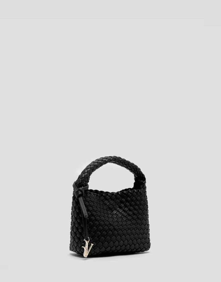 Handbags | Black Paula Clutch bag with braided leather by Spanish designer Roberto Verino