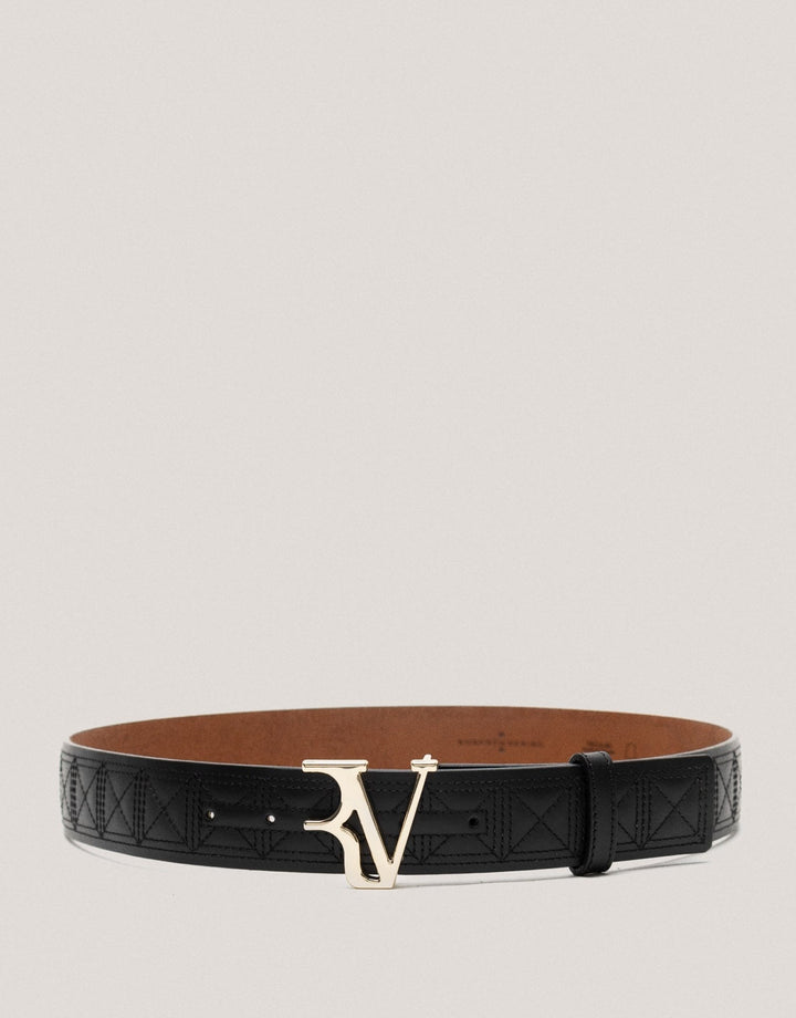 Belts | Black quilted leather belt by Spanish designer Roberto Verino