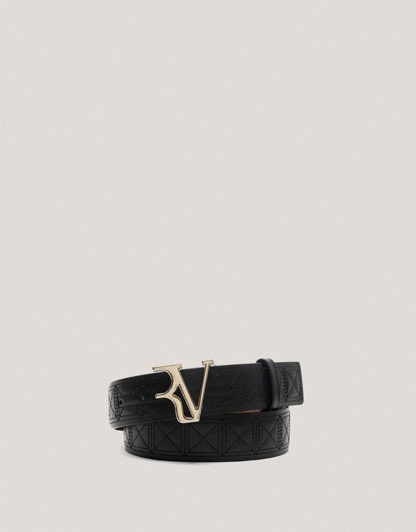 Belts | Black quilted leather belt by Spanish designer Roberto Verino