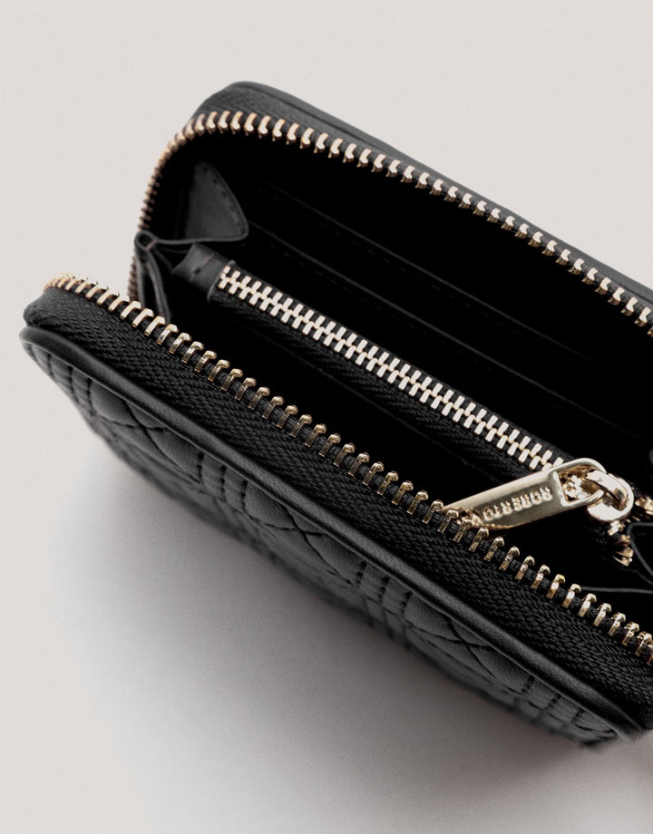 Wallets | Black quilted leather Linda wallet and coin purse by Spanish designer Roberto Verino