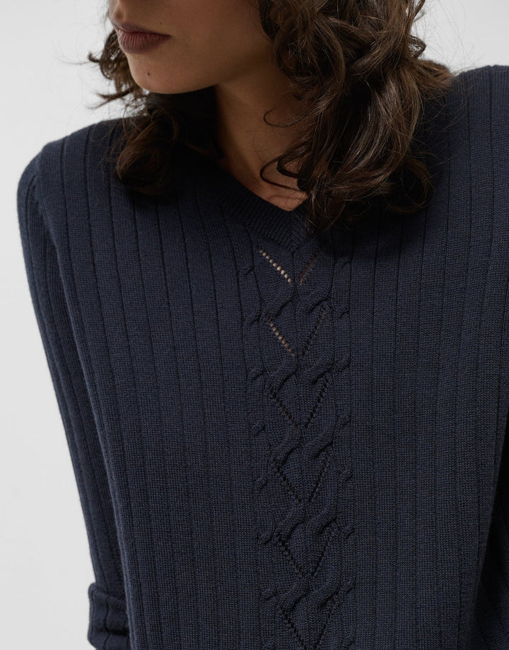 General | Black Raw V - neck sweater with central stripe by Spanish designer Roberto Verino