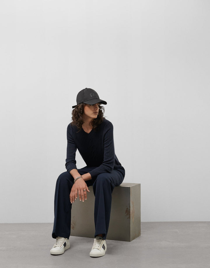 General | Black Raw V - neck sweater with central stripe by Spanish designer Roberto Verino