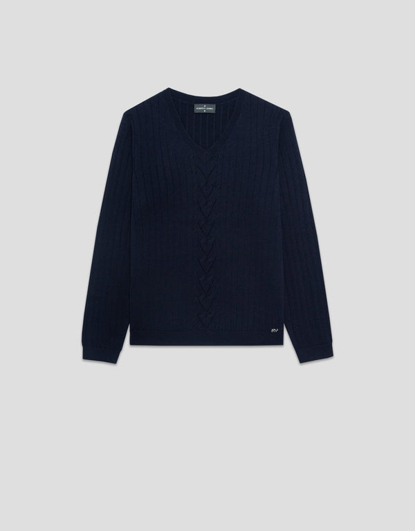 General | Black Raw V - neck sweater with central stripe by Spanish designer Roberto Verino