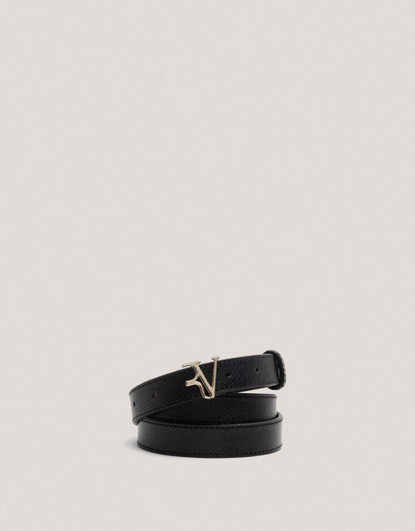 Belts | Black Saffiano leather belt by Spanish designer Roberto Verino