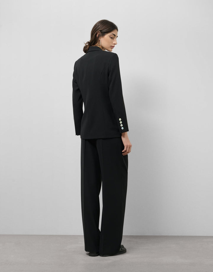 Pants | Black straight crepe pants with darts by Spanish designer Roberto Verino