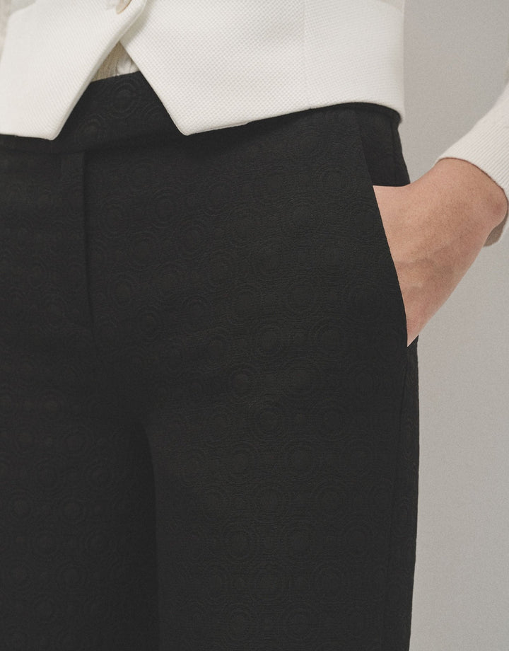 Pants | Black straight pants with embossed design by Spanish designer Roberto Verino
