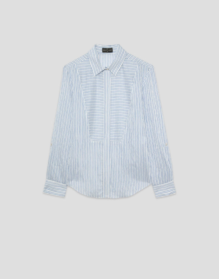Shirts & Blouses | Blue and white striped blouse with long roll - up sleeves by Spanish designer Roberto Verino