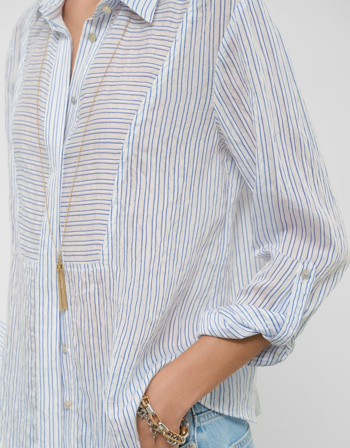 Shirts & Blouses | Blue and white striped blouse with long roll - up sleeves by Spanish designer Roberto Verino