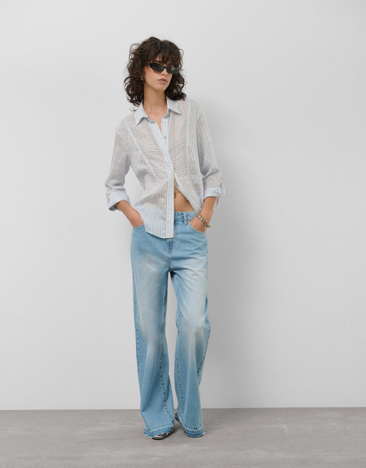 Shirts & Blouses | Blue and white striped blouse with long roll - up sleeves by Spanish designer Roberto Verino