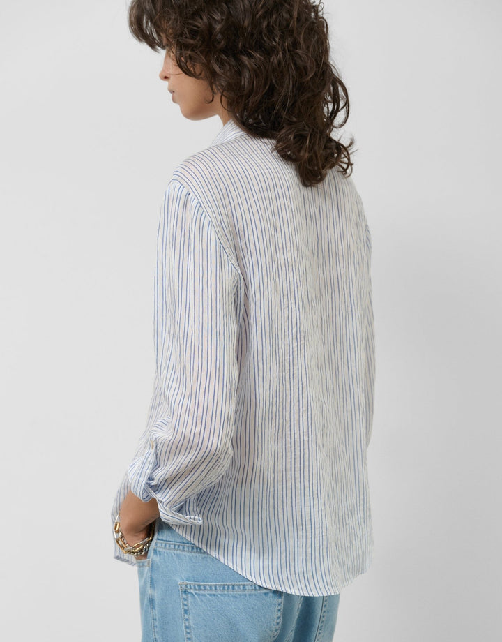 Shirts & Blouses | Blue and white striped blouse with long roll - up sleeves by Spanish designer Roberto Verino
