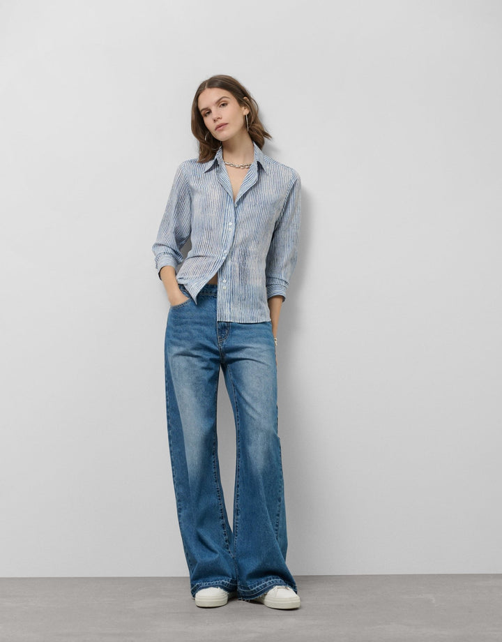 Shirts & Blouses | Blue and white striped blouse with roll up sleeves by Spanish designer Roberto Verino