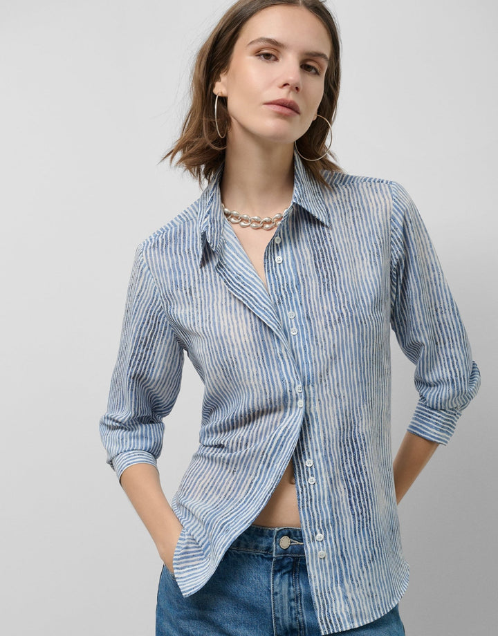 Shirts & Blouses | Blue and white striped blouse with roll up sleeves by Spanish designer Roberto Verino